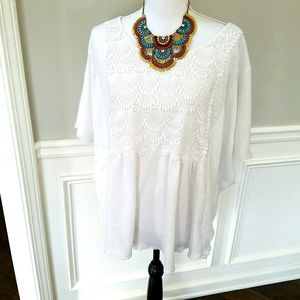 Lane Bryant White Lace Pullover Poncho Top 10/12